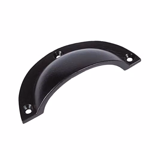 Hammer and Tongs Matt Black and Gold Iron Curved Cabinet Drawer Cup Handle with Screws, W: 9.5 cm, H: 4.6 cm – 1
