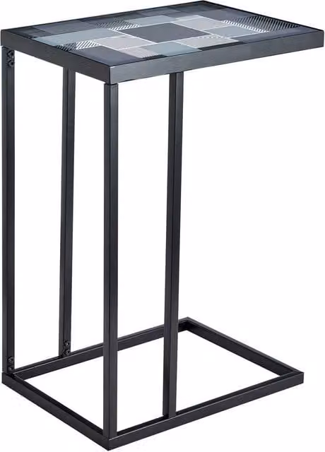 LIVIVO Kavic Glass Top Sofa Side Table with Black Iron Frame