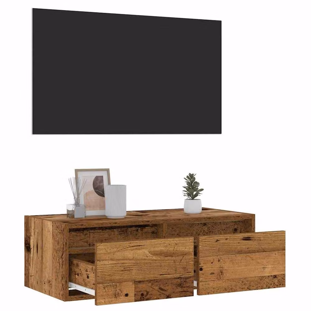 Berkfield Home TV Cabinet with LED Lights in Old Wood Brown, W: 75 cm, D: 35.5 cm, H: 25 cm – 4