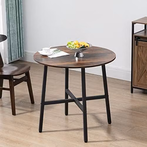HOMCOM Industrial Style Round Dining Table for 4 People, Rustic Brown and Black, Diameter: 80 cm – 2