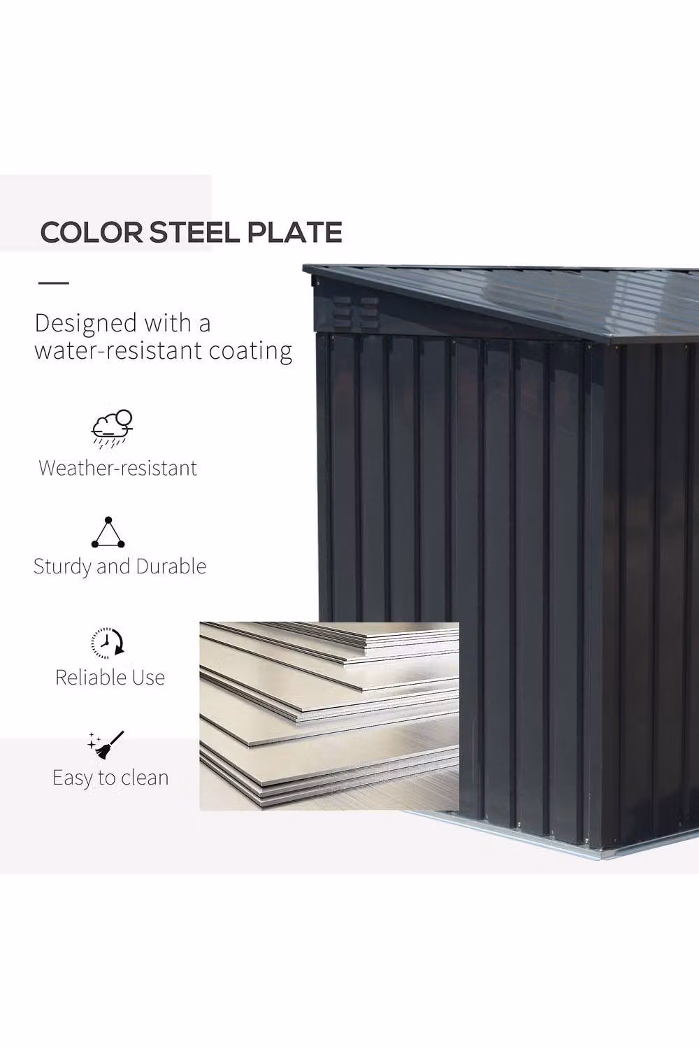 Garden Sanctuary Black Galvanised Steel Pent Bin Store Outdoor Storage Shed – 3