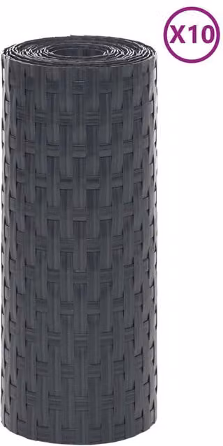 Berkfield Home Decorative Balcony Screens, 10 Pack, Anthracite Grey Poly Rattan, H 255 x W 19 cm