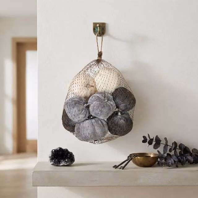 Garden Greatness Luxe Harvest Fall Velvet Pumpkins in Grey and Multicolour