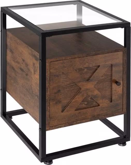 tectake Kidderminster Bedside Table with Shelf and Cupboard in Brown, W/D/H: 40 x 43 x 60.5 cm – 1