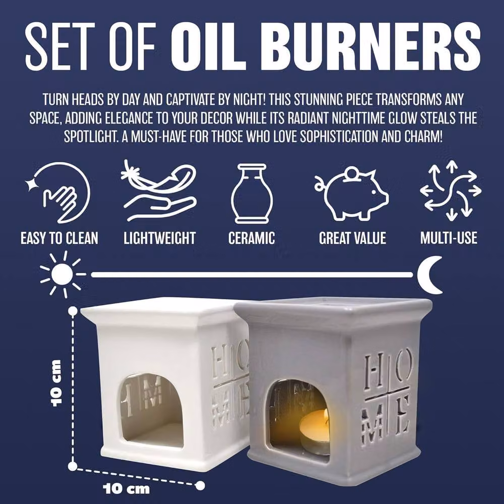 BARGAINS-GALORE Set of 4 Ceramic Tealight Oil Burners for Wax Melt Fragrance in Multicolour and White – 3