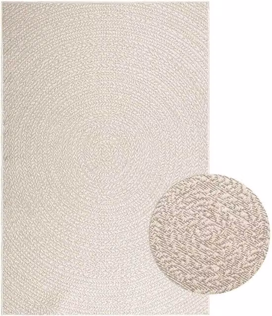 Berkfield Home ZIZUR Rug in Beige Jute Look for Indoor and Outdoor Use, W/D/H: 140 x 200 cm