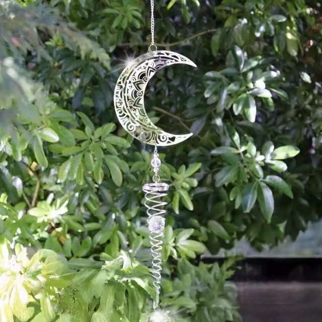 Betley Butterfly Crescent Moon Hanging Spiral Wind Spinner in Brown and Silver Metal