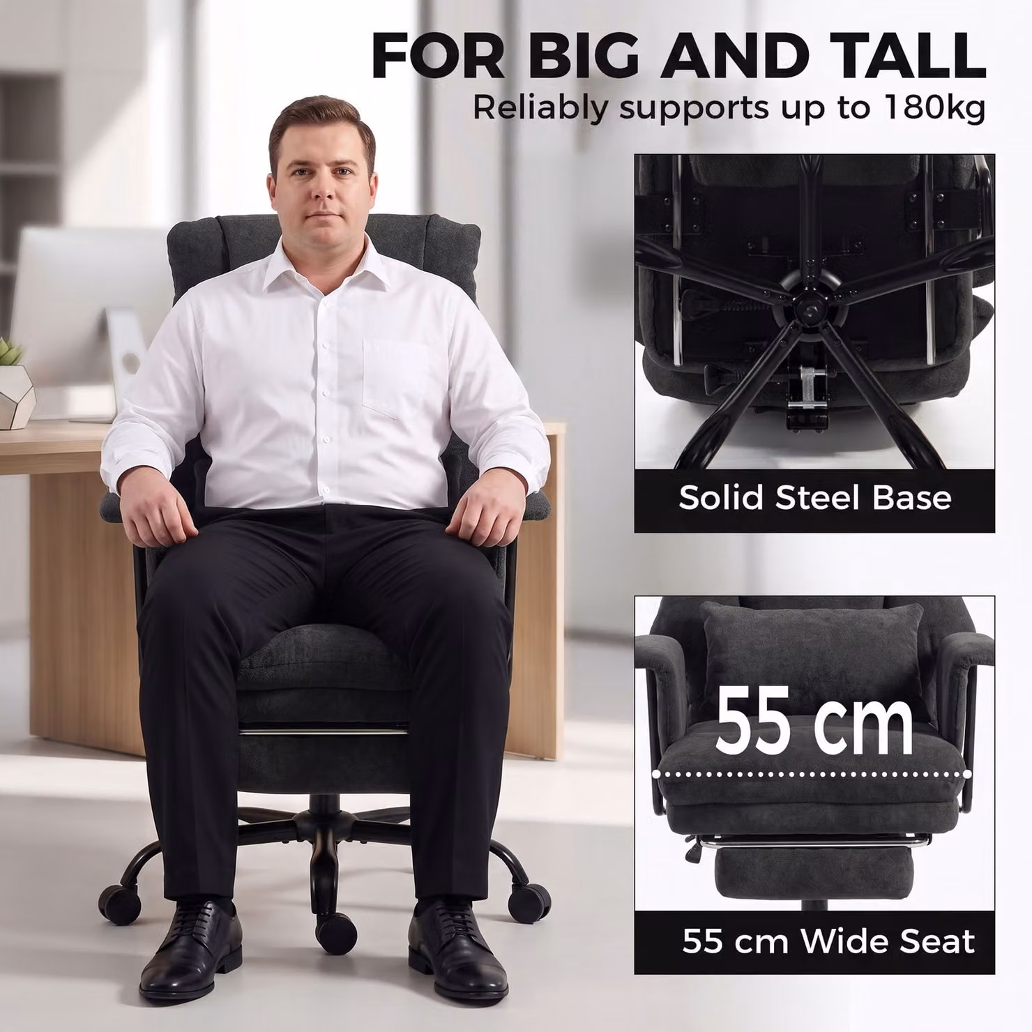 HOMCOM Black Fabric Task Chair with Lumbar Support and 360 Degree Swivel for Home Office – 4