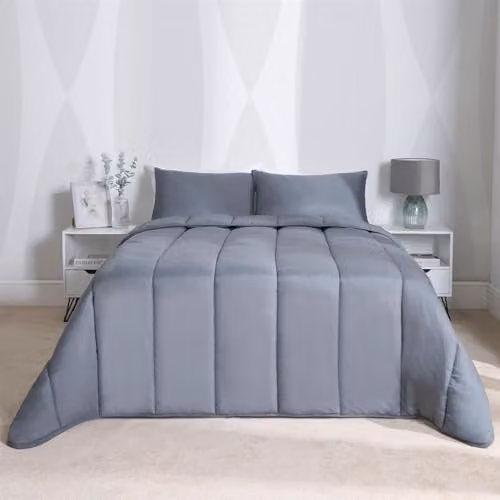 OHS Grey Double Coverless Duvet and Pillowcase Set, 10.5 Tog, Microfibre Hollow Fibre, W/H: 200 x 200 cm – 4