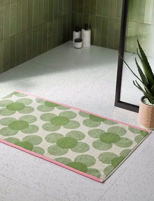 Orla Kiely Sunflower Floral Pure Cotton Bath Mat in Green Mix