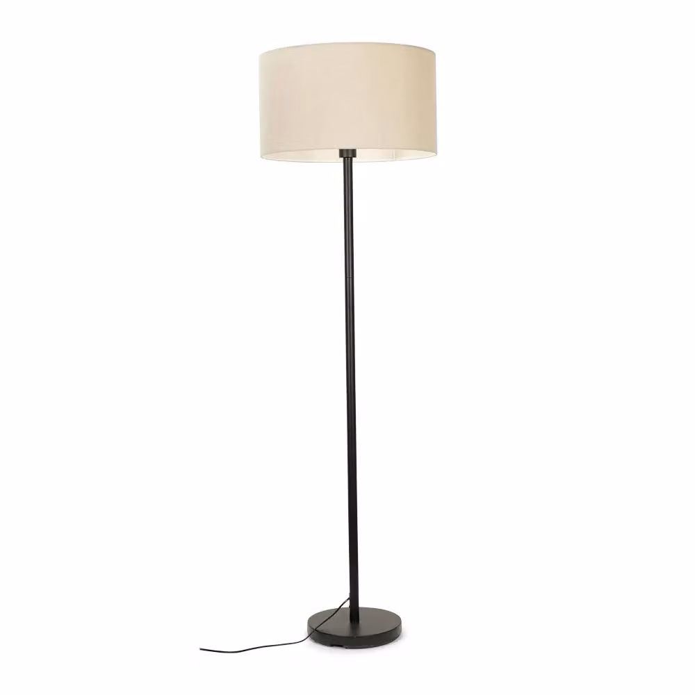 ValueLights Charlie Black Floor Lamp with Beige Fabric Cylinder Shade – 2