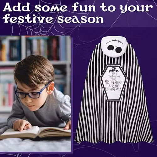 Disney The Nightmare Before Christmas Hooded Fleece Blanket in Black and White, W/D/H: 150 x 120 cm – 3