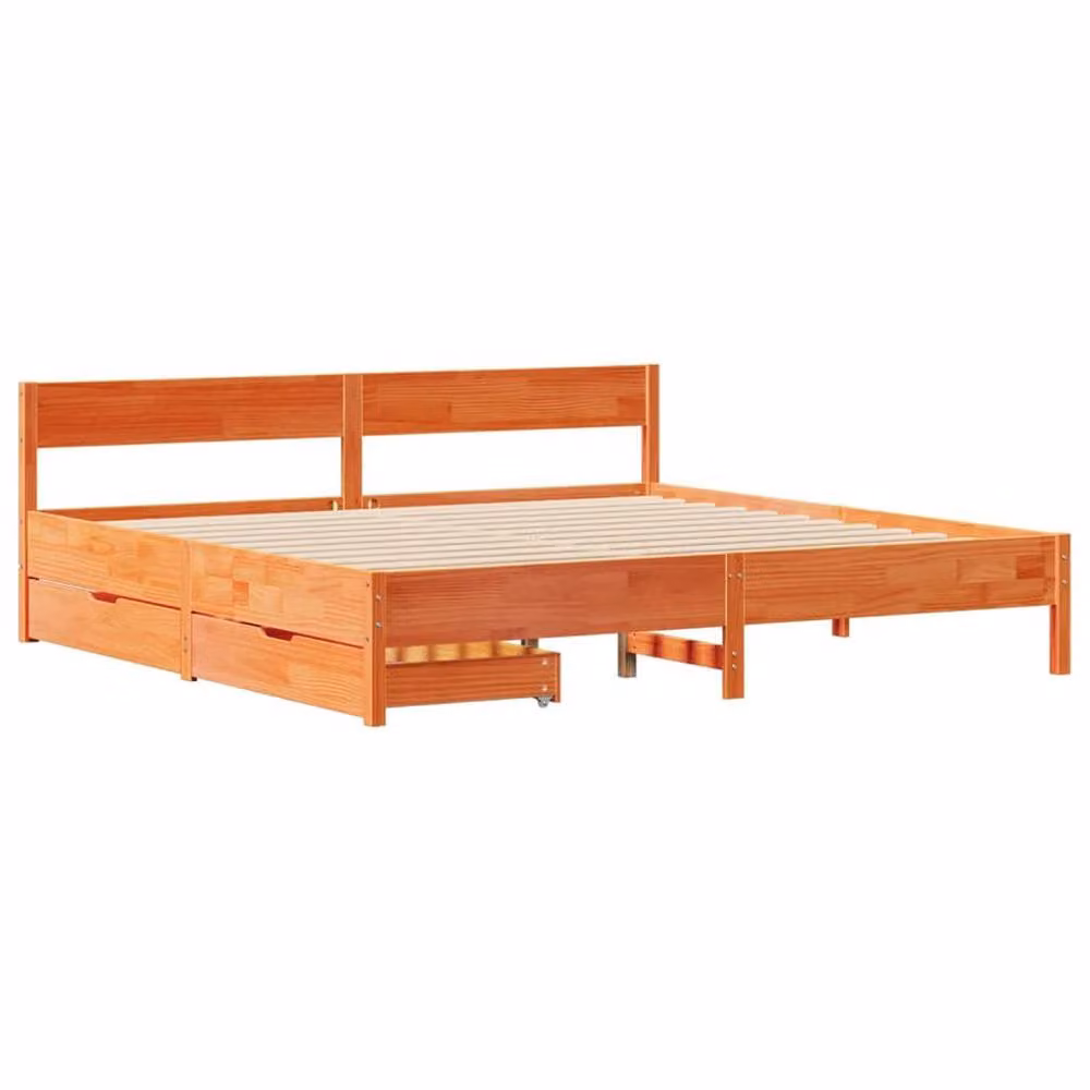 Berkfield Home Super King Solid Wood Pine Bed Frame in Wax Brown, W/D/H: 180 x 200 cm – 2