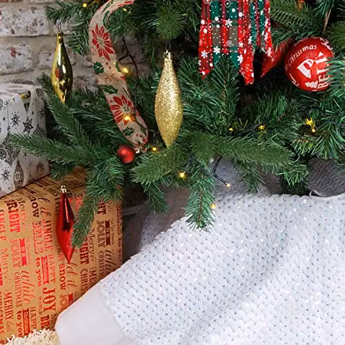 VFM e-Store Christmas Sequin Plush Tree Skirt in White and Silver, Diameter: 110 cm – 3