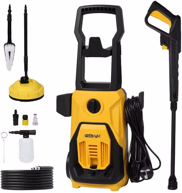 Traderight 1800W High Power Portable Pressure Washer Gun for Garden and Car Cleaning in Yellow and Black