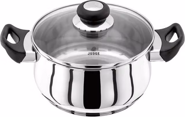 Judge Vista Stainless Steel Casserole Pot with Glass Lid, Silver, 20cm, 2.4L