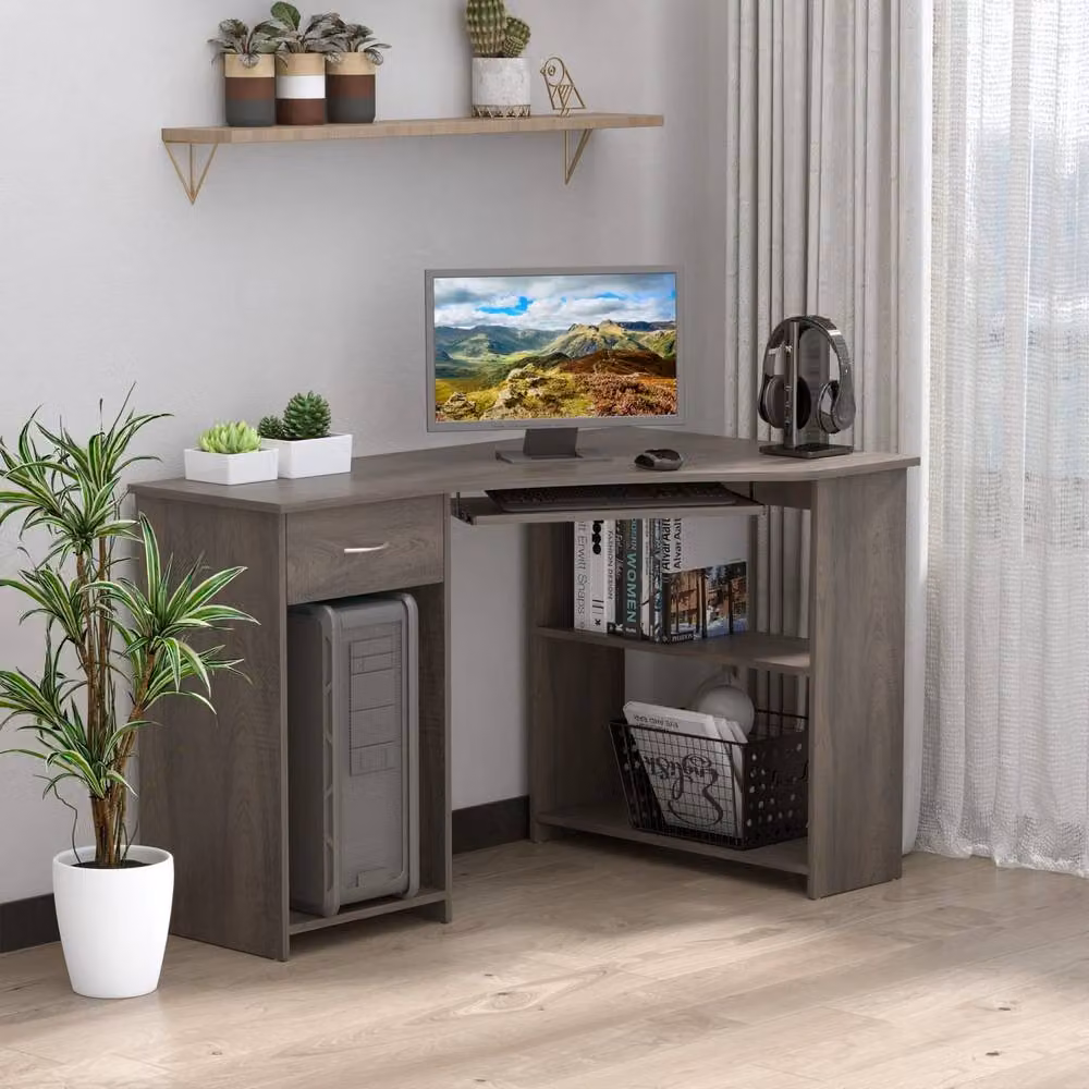 Wyld Haus Nifi Grey L-Shaped Corner Desk with Keyboard Tray and Shelves, W: 120 cm – 3