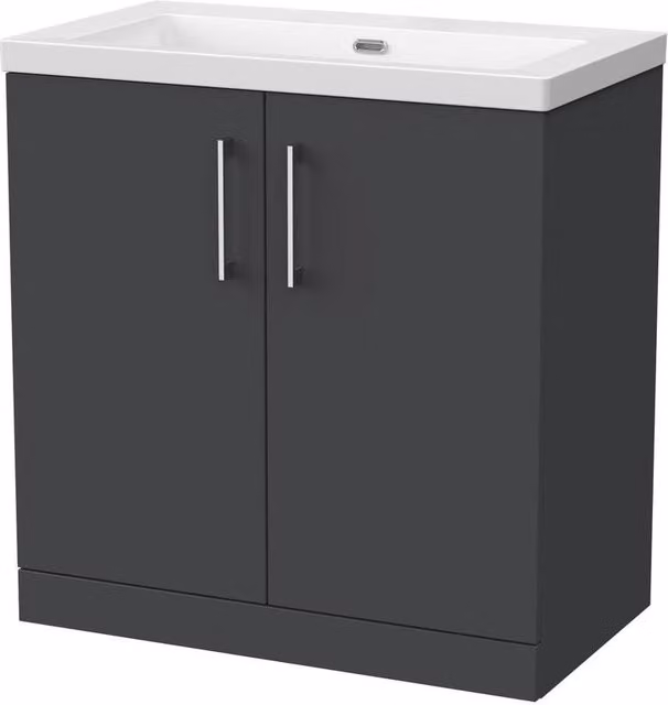 Balterley Pershall 2 Door Vanity Unit and Fireclay Basin, Dark Grey, Width: 80 cm – 1
