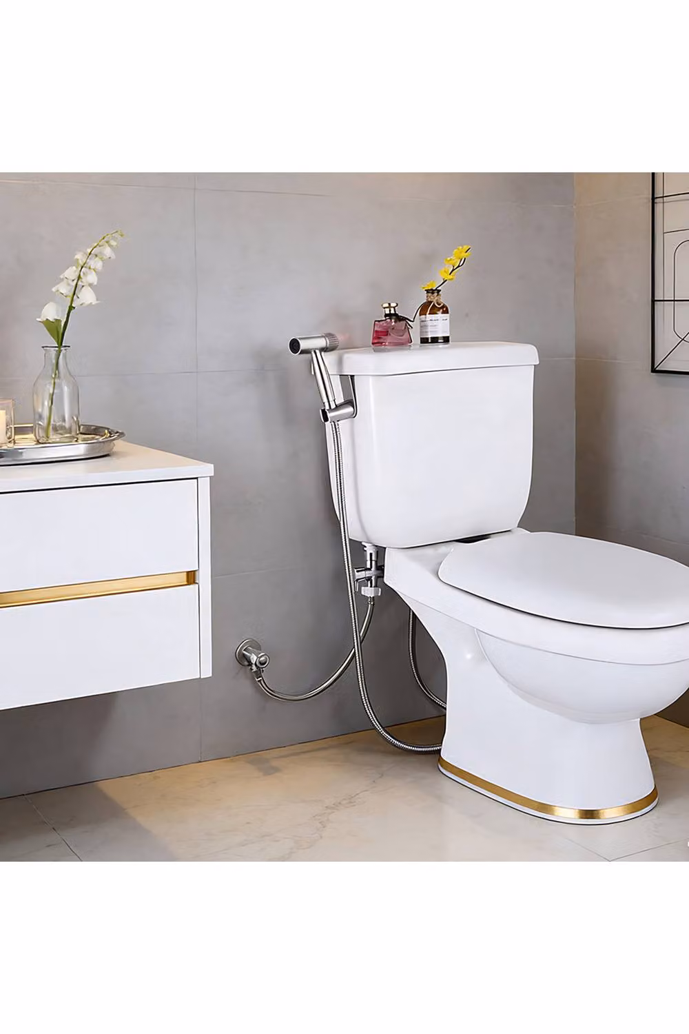 Living and Home Handheld Toilet Bidet Sprayer Kit with Mounting Set in Silver – 2