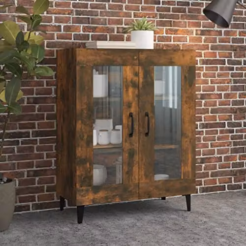 vidaXL Sideboard in Smoked Oak, Brown Engineered Wood with Glass, W/D/H: 69.5 x 34 x 90 cm – 2
