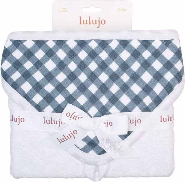 Lulujo Navy Gingham Checked Hooded Terrycloth Towel with Hanging Loop