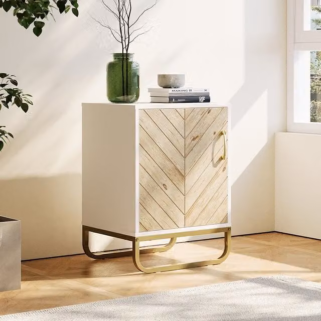 Komore White Modern Freestanding Wooden Storage Cabinet with Hinged Doors and Internal Shelves