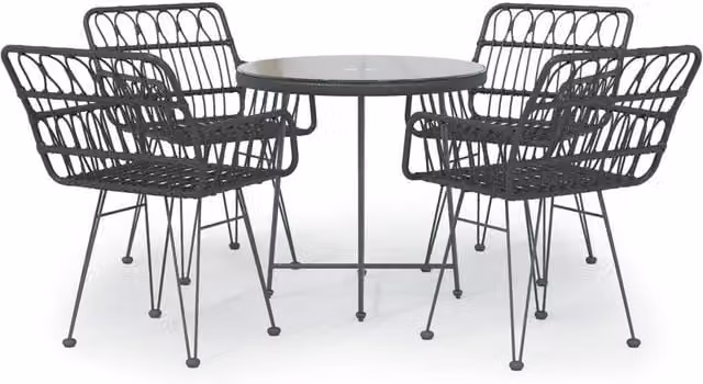 Berkfield Home 5 Piece Black Poly Rattan Garden Dining Set – 1