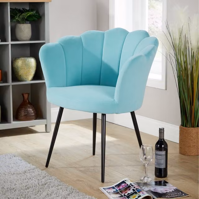 Home Source Scallop Shell Accent Armchair in Petrol Velvet and Boucle with Metal Legs