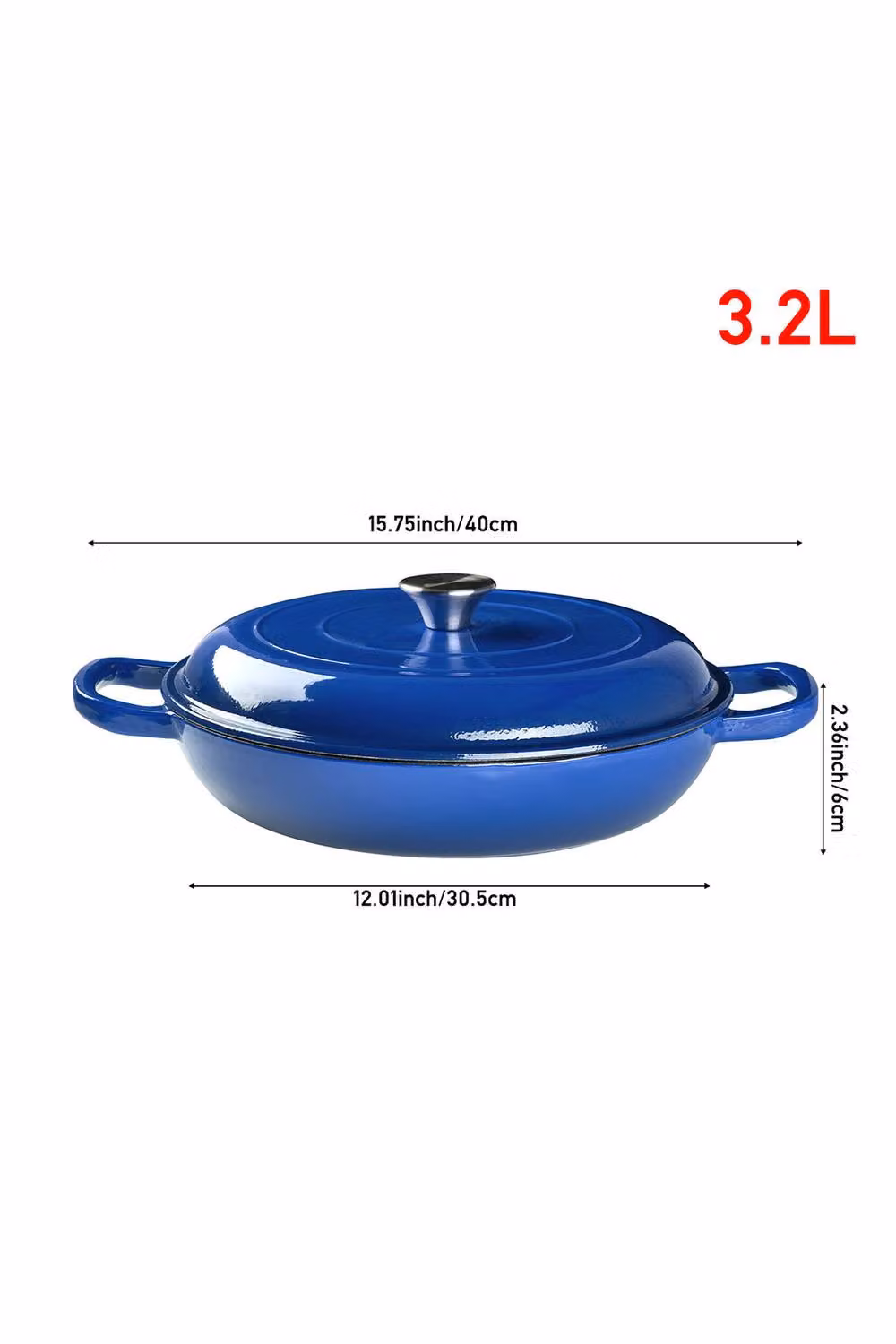 ExtraStar Enamelled Cast Iron Seafood Casserole Pot, Blue, 3.2 l – 3