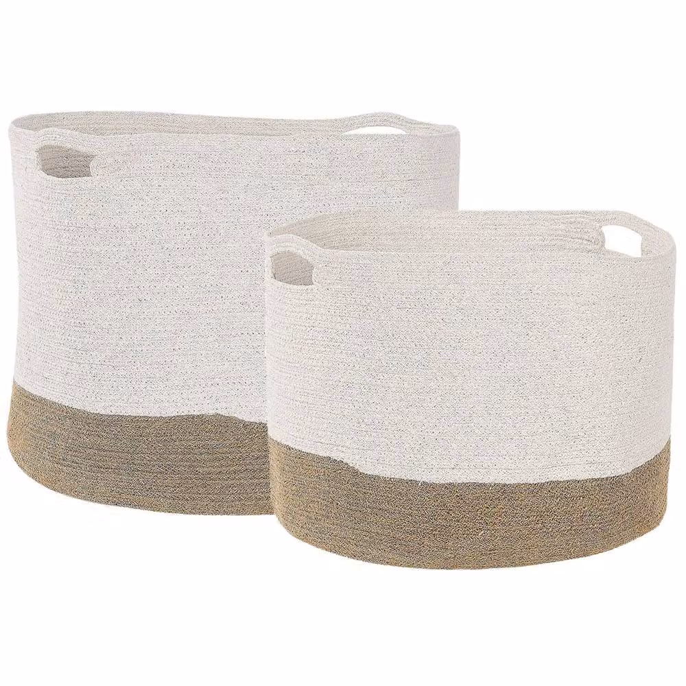 Wyld and Coco Cotton Storage Baskets, Set of 2, White and Beige – 2