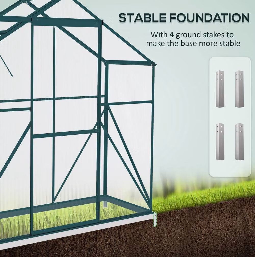 STILVORA Walk-In Greenhouse with Sliding Door and Polycarbonate Windows in Green – 3