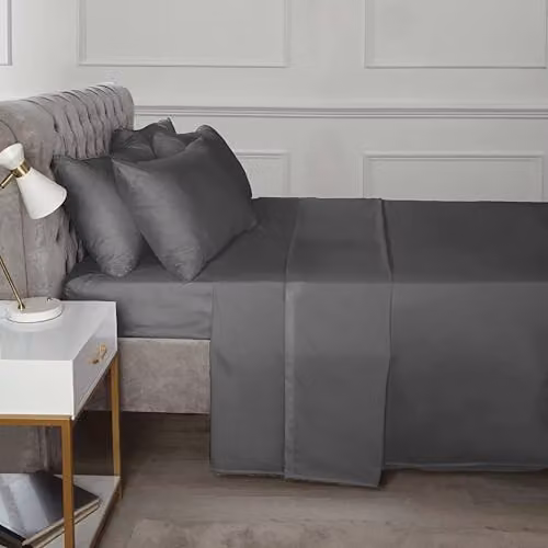 Rapport Home Percale Flat Sheet, Anthracite Grey, W/D/H: 90 x 200 x 40.64 cm