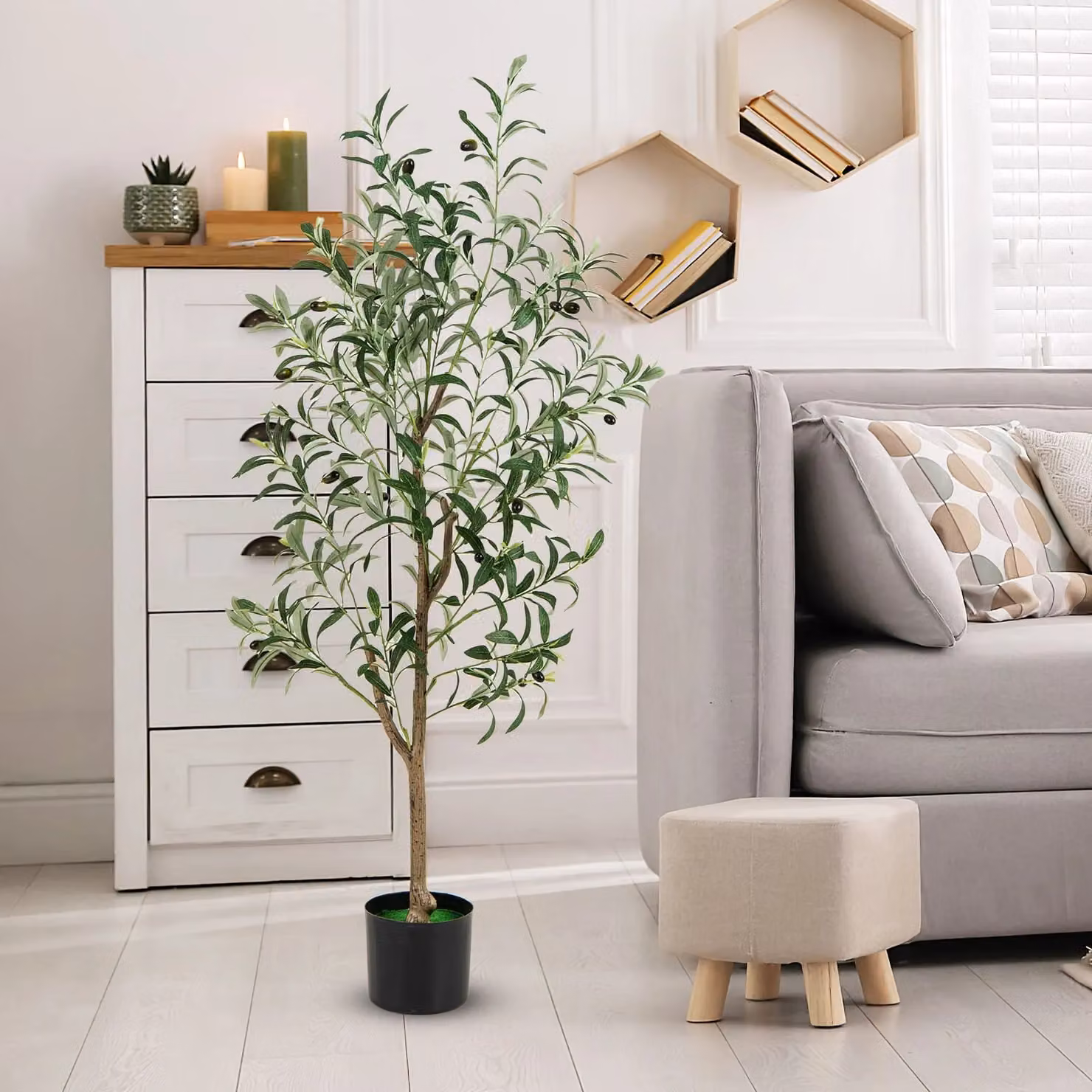 Costway Set of 2 Artificial Olive Trees with Realistic Fruits in Green, Height: 130 cm – 3