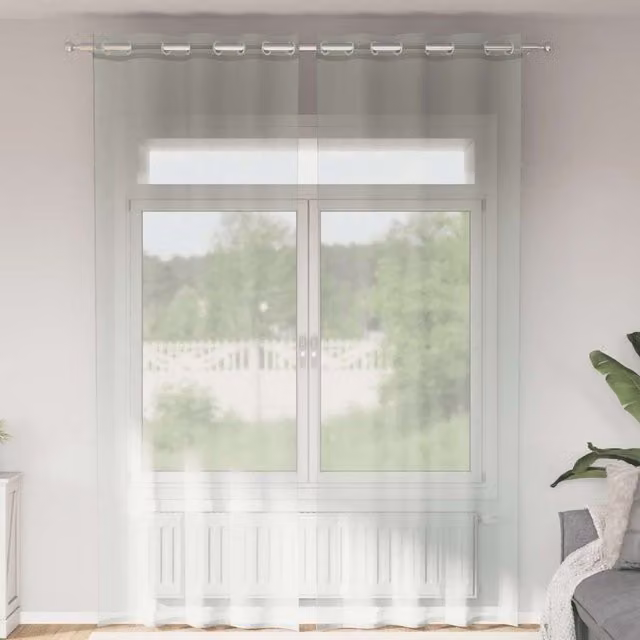 Berkfield Home Grey Transparent Voile Fabric Panel Curtains with Eyelets, 2 Pack, W: 140 cm, H: 300 cm