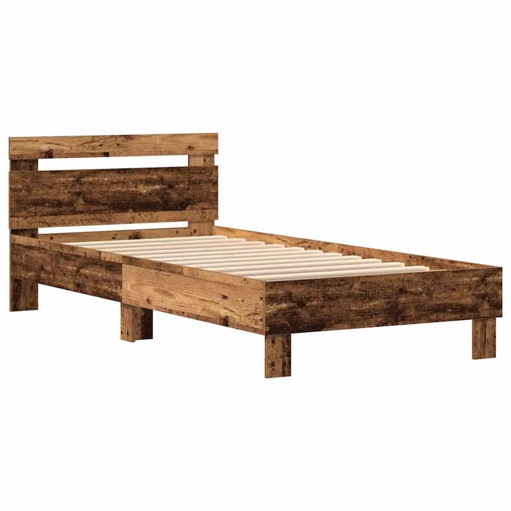 Berkfield Home Rustic Brown Bed Frame with Under-Bed LED Lighting, W/D/H: 190 x 75 x 100 cm – 3