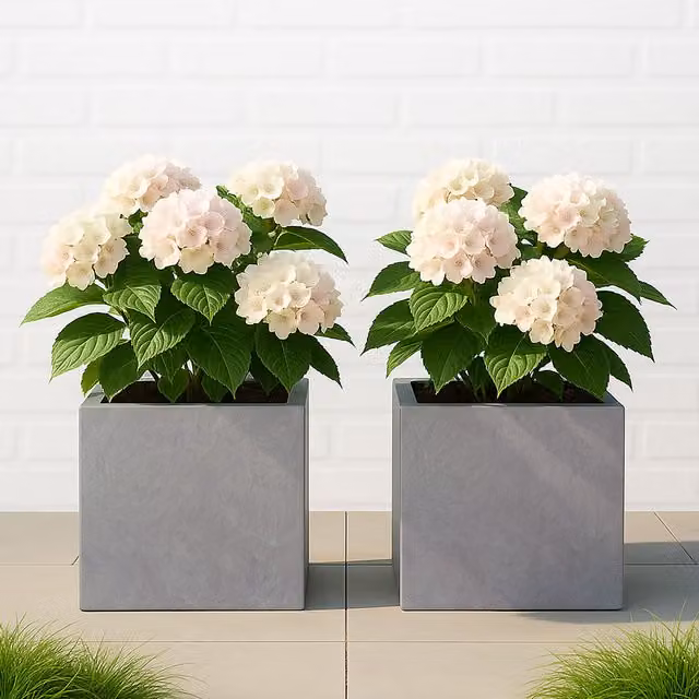 Set of 2 IDEALIST Grey Reinforced Stone Outdoor Garden Planter Pots, Diameter: 40 cm