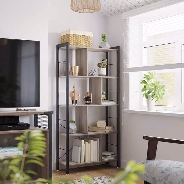 VASAGLE Industrial 5-Tier Bookshelf in Brown and Black, H 154.5 x W 74.0 x D 30.0 cm