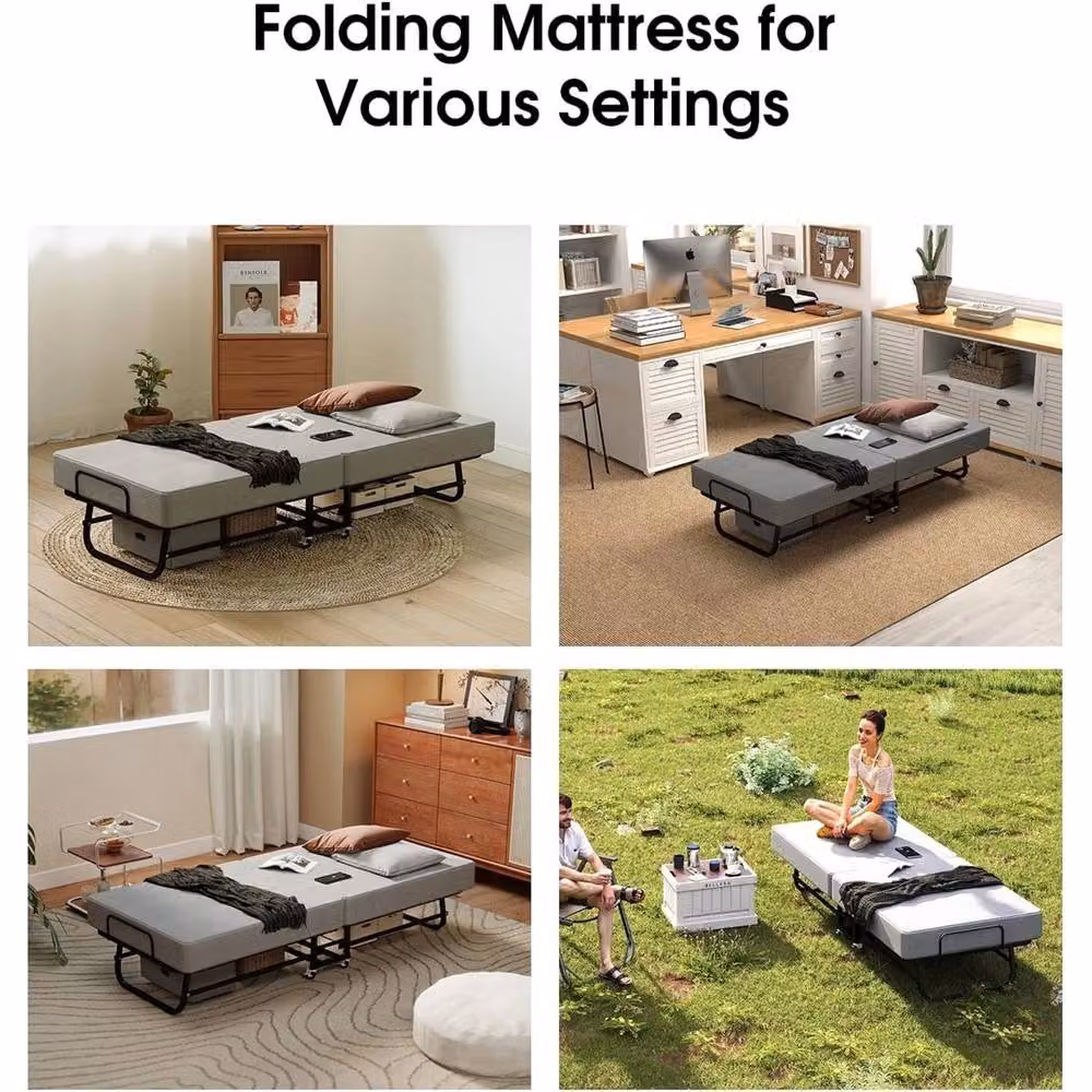 Kelvenix Portable Fold Up Guest Bed with Grey Memory Foam Mattress and Wheels – 5