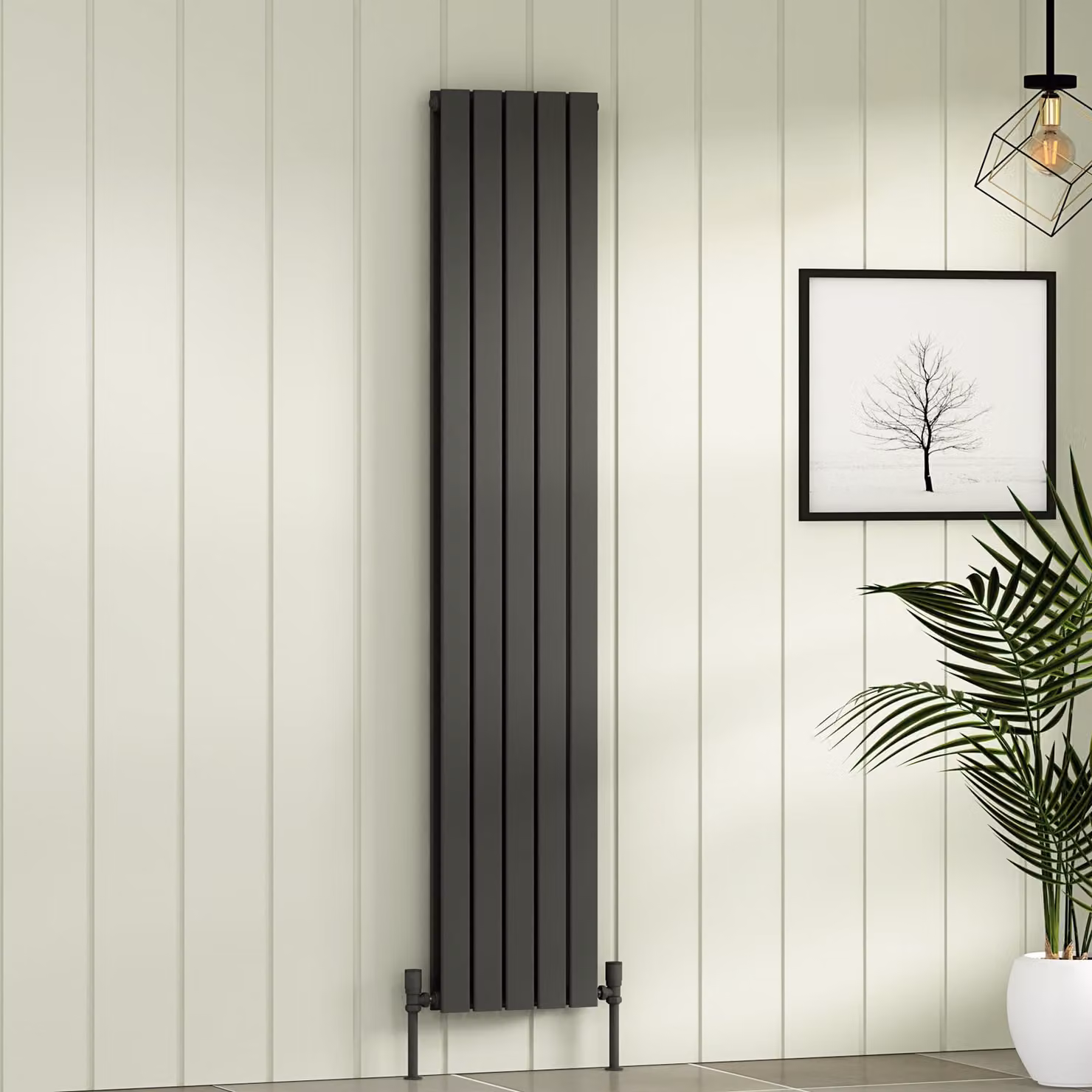 Aurexa Anthracite Double Flat Panel Vertical Designer Radiator, H: 180 cm, W: 34 cm
