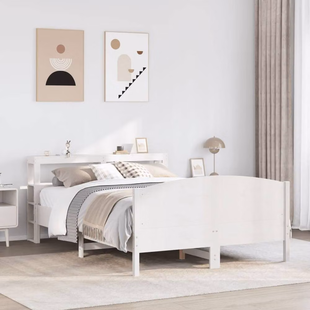 Berkfield Home Small Double Bed Frame in White Solid Pine Wood with Side Compartments, W/D/H: 120 x 200 cm