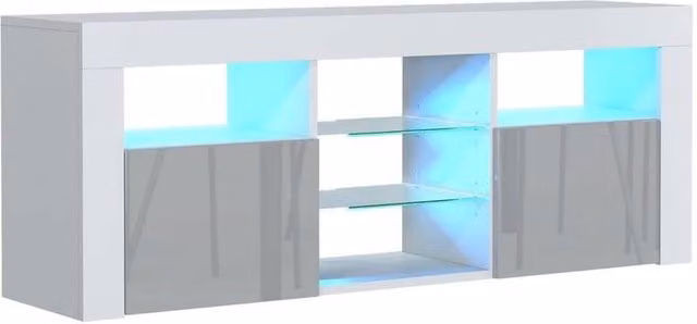 PAWNORA Modern TV Unit with White Matt Body and Grey High Gloss Fronts
