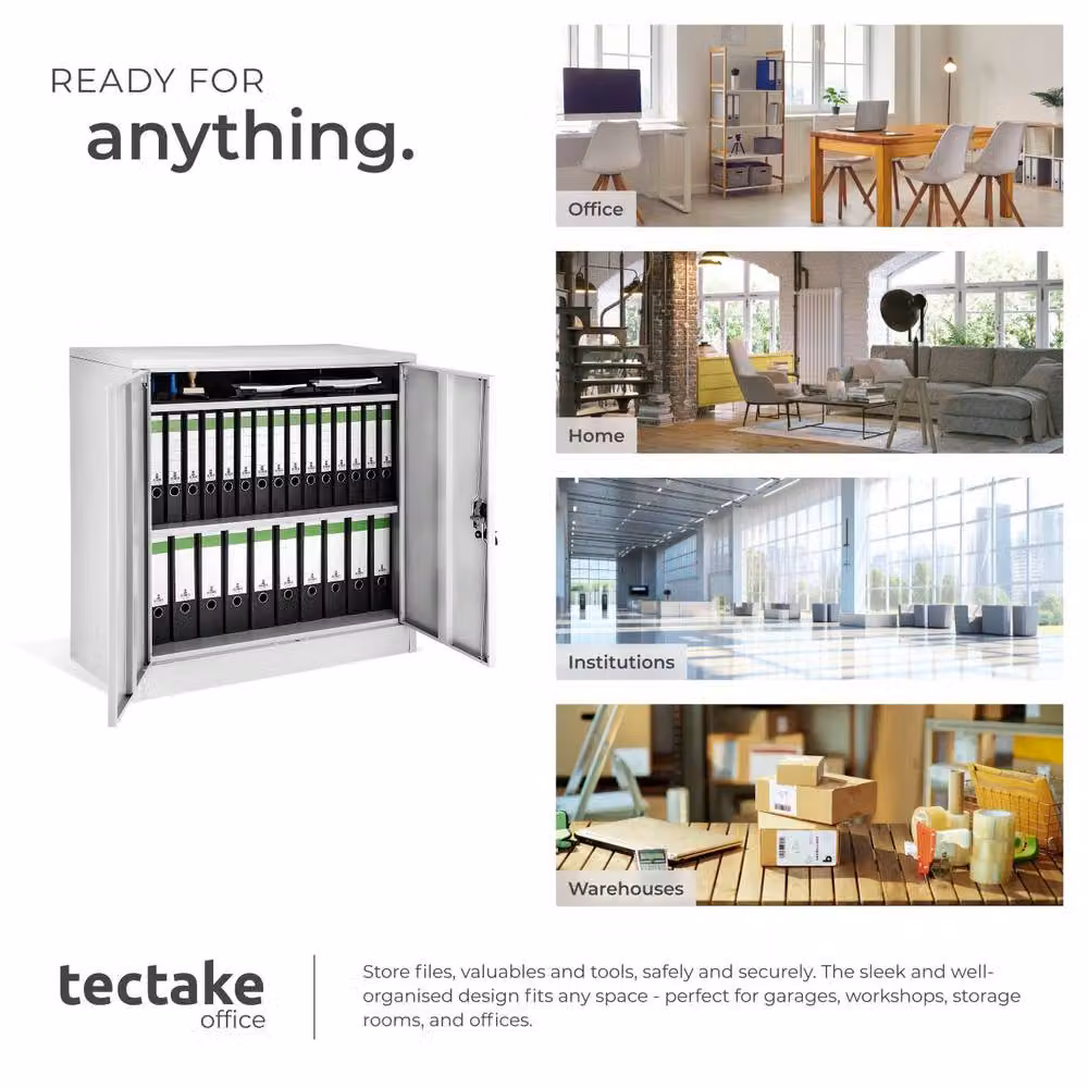 tectake Modern Metal Filing Cabinet in Grey and Black with Hinged Doors and Adjustable Shelves – 5