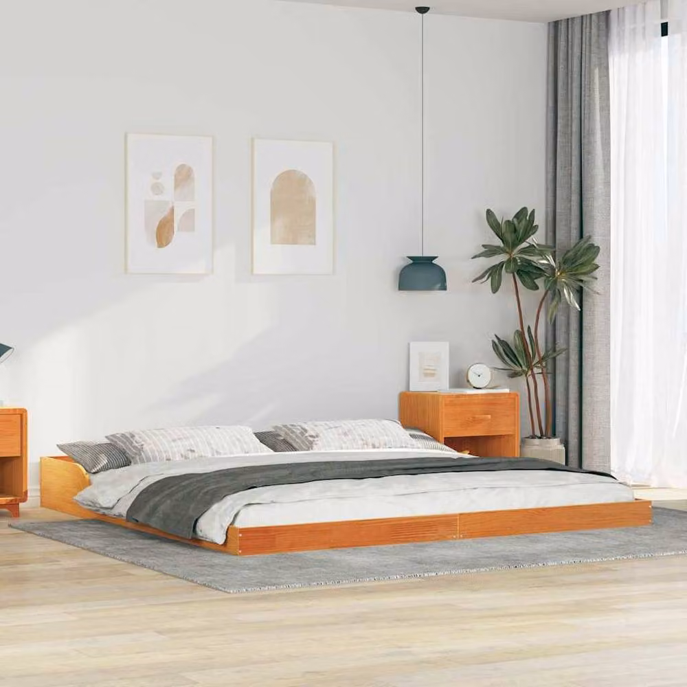 Berkfield Home Waxed Brown Solid Pine Wood Bed Base W/D/H: 180 x 180 x 24 cm – 2