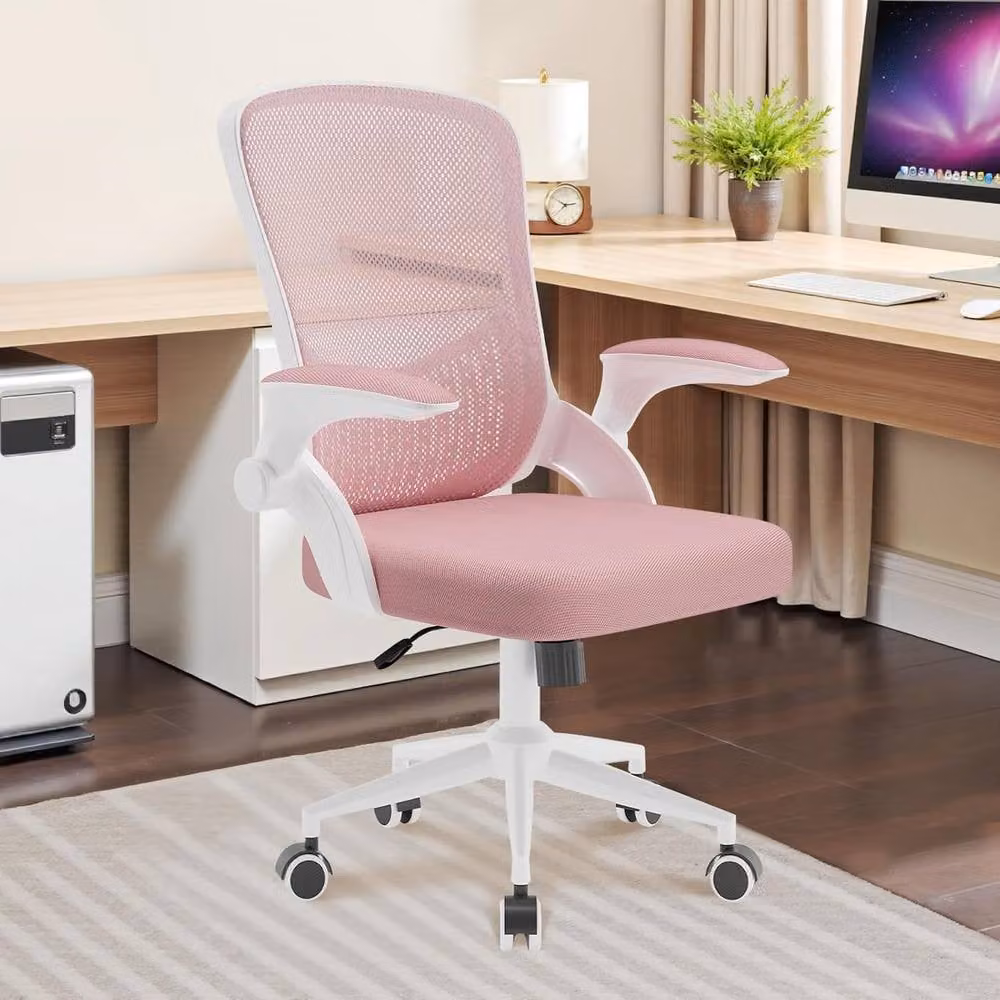 Gartistgo Ergonomic Mesh Office Chair with Flip-Up Arms and Storage Back in Pink – 2