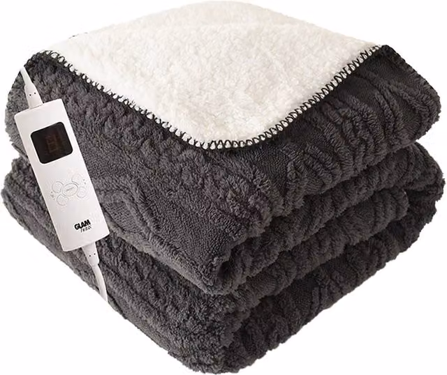 Glamhaus Heated Electric Blanket with Velvet and Sherpa Fleece in Grey