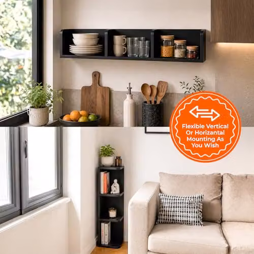 Innoteck 3 Compartment Floating Wall Shelf, Black, W: 75 cm, D: 18 cm, H: 18 cm – 6