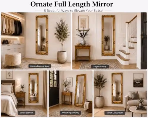 Downton Interiors Antique Gold Tall Ornate Floral Dressing Wall Mirror – 5