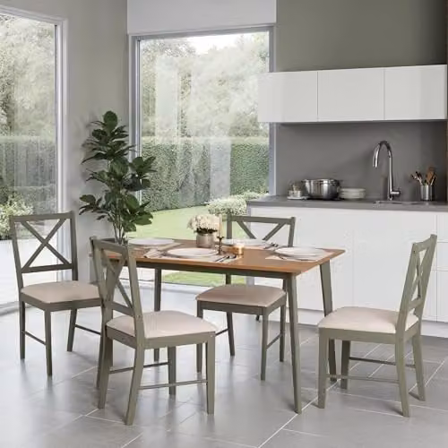 Seconique Balfour 1+4 Dining Set in Green with Oak Effect and Grey Upholstery, W/D/H: 120 x 75 x 74.5 cm – 3