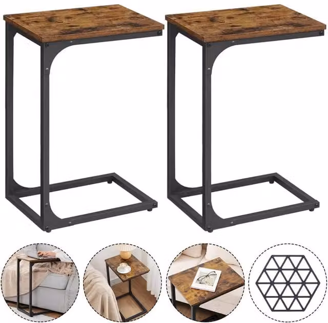 Ventryn Industrial Rustic Nested Side Tables with Metal Frame in Black and Brown