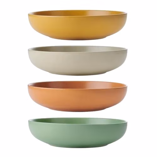 KitchenCraft Idilica Stoneware Pasta Bowls, Set of 4, Assorted Colours (Mustard, Terracotta, Green), Diameter: 21 cm – 1